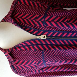 Michael Kors Red Navy Chevron Pattern Career Shirt Top M